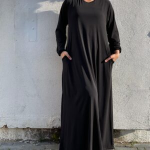Aline Plain Black Abaya with pockets